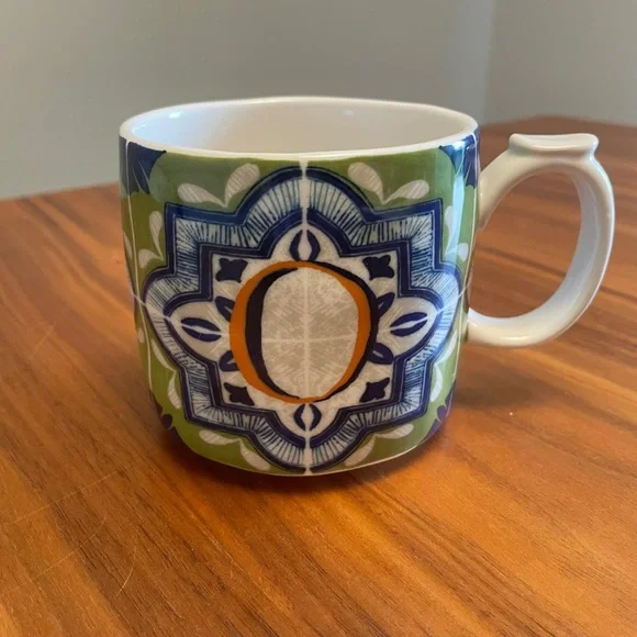 Anthropologie Festive Bistro Tile Monogram Letter ‘O’ Mug NEW - Picture 6 of 6